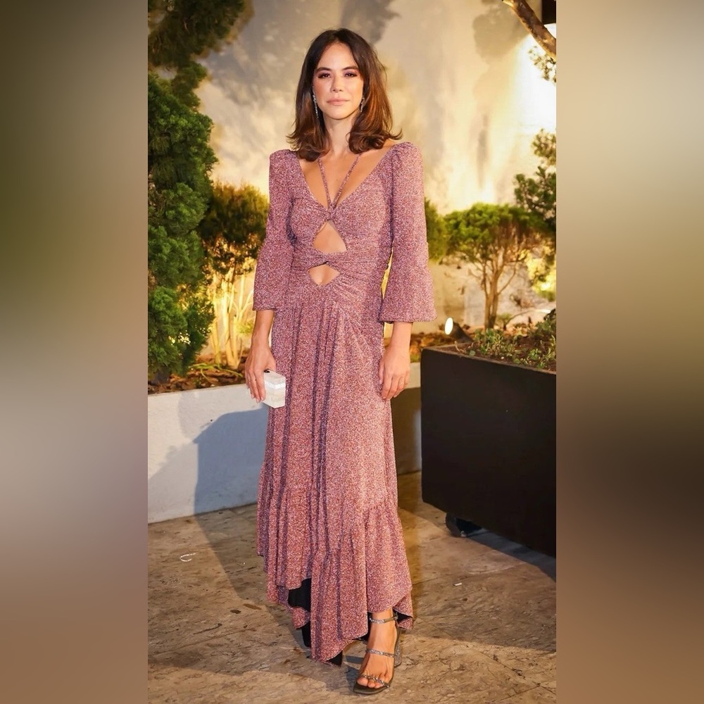 PATBO Lurex Cut Out Brown Maxi Dress - Picture 9 of 15
